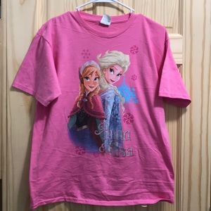 BNWOT Disney Frozen Pink Tee Shirt Princess Anna Elsa Girls XL Arendelle Castle